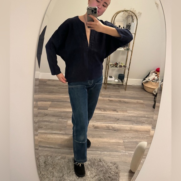 SUNJA LINK NAVY COTTON GAUZE TOP - Picture 2 of 5